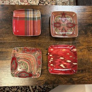 4 square Pottery Barn Ikat plates 4.75”